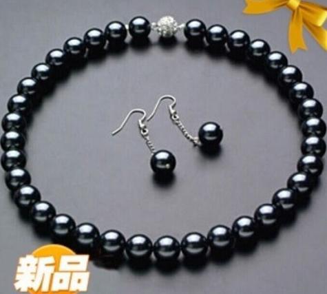 Gorgeous 10-11mm natural tahitian black pearl necklace 19 inch 925 silver clasp free earrings