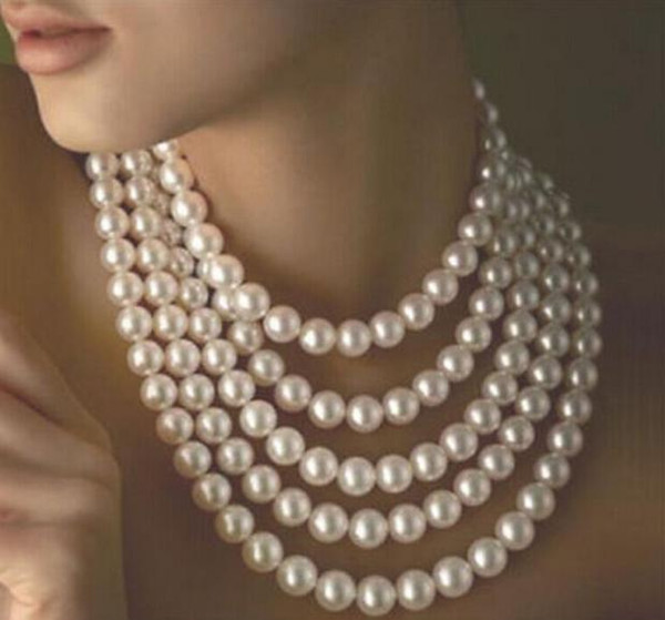 Charming long 58inch 9-10mm white akoya pearl necklace 14K gold clasp