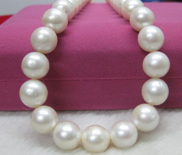 Cassic natural AAA 18 inch 11-12mm south sea white pearl necklace 14K gold clasp