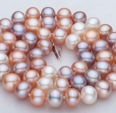 Classic AAA 10-11mm natural south seas white pink purple pearl necklace 20 inch 925 silver clasp