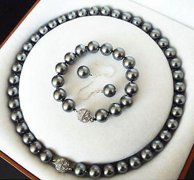 Gorgeous 10-11mm natural south seas black pearl necklace 19 inch 925 silver clasp free bracelet earrings