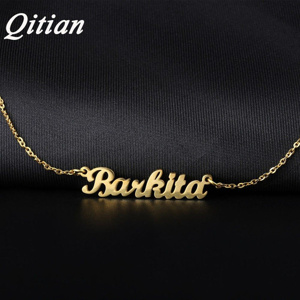 Qitian Name Necklace Gold Color Stainless Steel Personalized Custom Necklaces For Gift Nameplate Pendant Choker Not Change Color