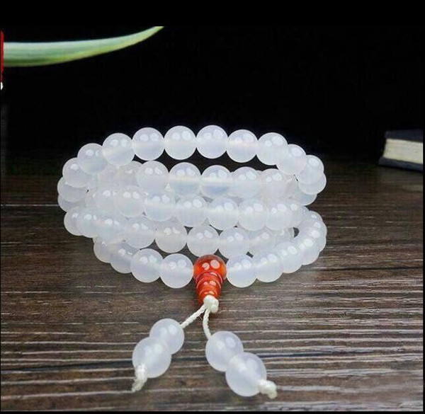 8 mm Natural white agate beads necklace with free shipping B2