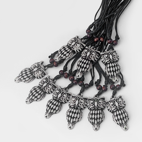 Dropshipping 12pcs yak bone resin Necklace wholesale with Carving Owl Pendant