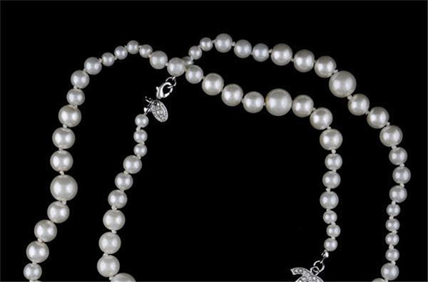 Fashion Pearl Chains Necklaces Luxury Metal Letter Diamond Necklace Brand Design Classic Letter Necklaces Jewelry with Box