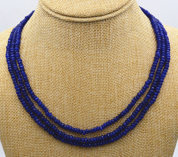 New NATURAL 3 Rows 2X4mm FACETED DARK Blue Sapphire BEADS NECKLACE AAA