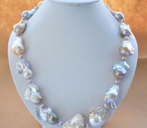HUGE 16x20MM PINK LAVENDER BAROQUE KESHI REBORN PEARL NECKLACE