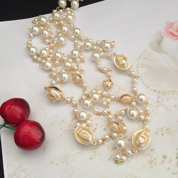 Luxury Brand NO5 Pearl Beaded Necklace Designer Multilayer Long Necklace Sweater Chain Brand Jewelry with Fast Shipping