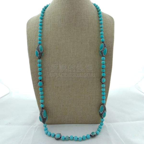 N041514 37'' Pave Crystal Blue Stone Necklace