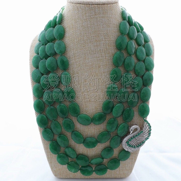 N080118 4 Rows 19''-26'' Green Oval Necklace CZ Pendant