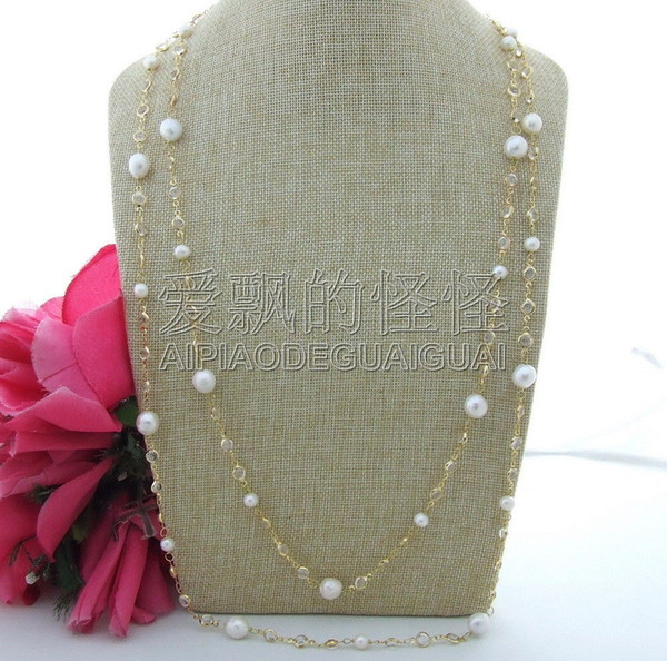 N110305 69'' White Keshi Pearl Crystal Chain Necklace