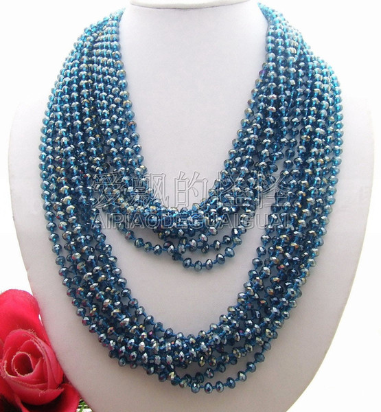 N040202 Beautiful! 48'' Blue Crystal Necklace