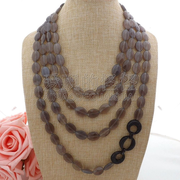 N052302 4 Strands 19'' Oval Faceted Grey Necklace CZ Connector