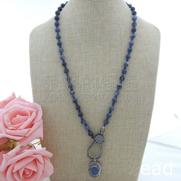 N070704 23'' Sodalite Natural Lapis CZ Pendant Necklace