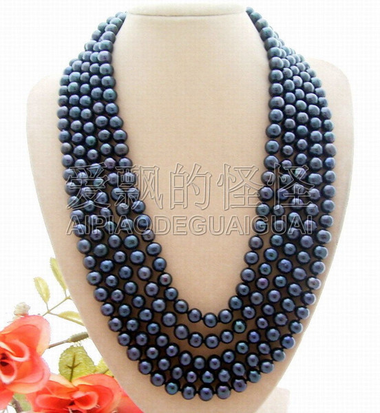 N012929 100'' 8mm Black Pearl Long Necklace