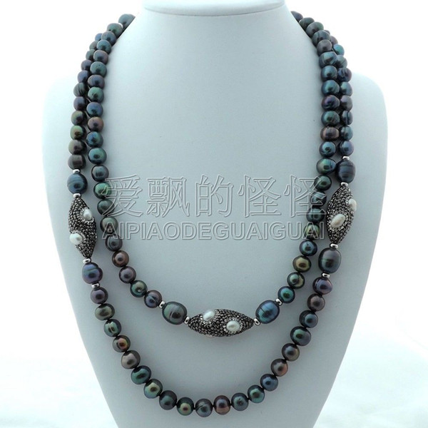 N070181 50'' Black Pearl Pearl White Pearl Long Necklace