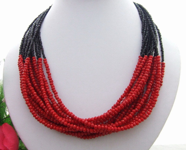 N021709 10 Strands Red Crystal Necklace