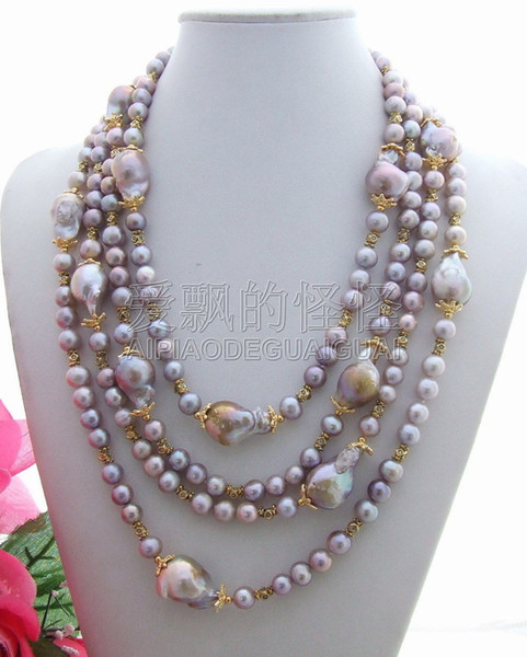 N130725 Stunning! 4Strands 25mm Bead-Nucleated Pearl Necklace