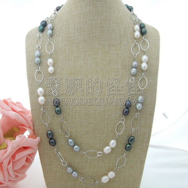 N061405 59'' Multi Color Rice Pearl Long Necklace