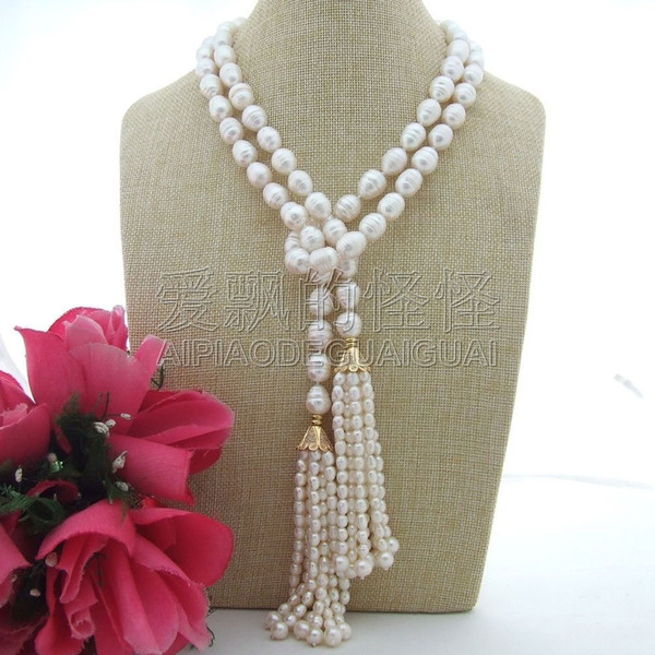 N071001 Long Fringle 45'' 13MM White Freshwater Pearl Necklace