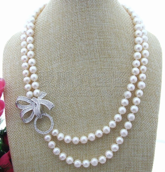 N030607 2Strands 8-9MM White Pearl Necklace