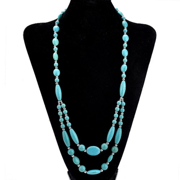 Fashion Unique White Blue Turquoise Necklace Women Handmade Stone Beaded Chain Necklaces Long Statement Choker Jeweley Gifts