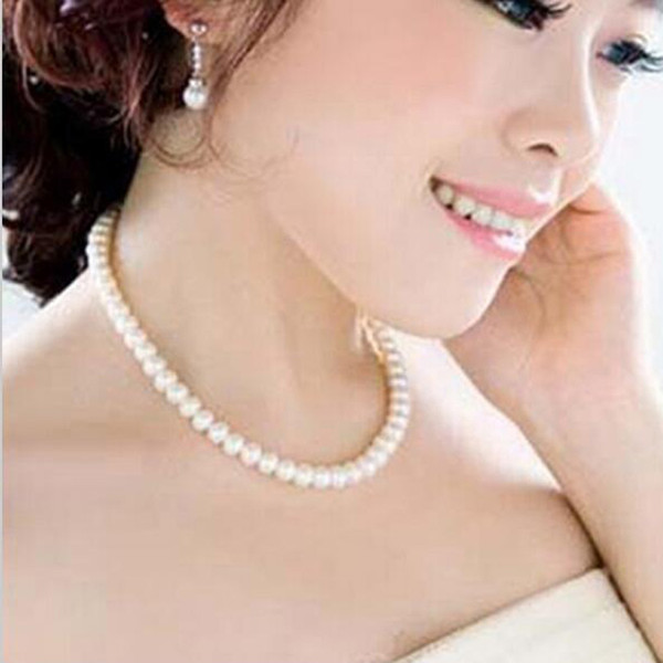 43cm Delicate Jewelry Clavicle Chain Chocker Simulated 8mm Pearl Necklace Bridal Jewelry Womens Necklace Female White Wedding Gifts