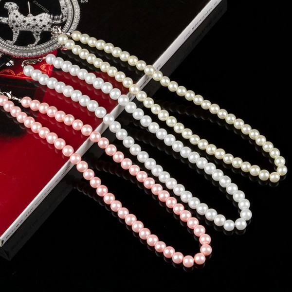 8mm Pearl Necklaces Fashion White/Beige/Pink Simulated Glass Pearl Necklace Jewelry For Women Elegant Glass Beaded Necklace Wholesale