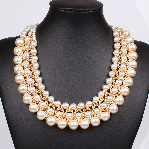 Trendy Classic Statement Necklace Multi Strand 3 Layers Pearl Beaded Necklaces Fashion Women Statement Choker Necklace Jewelry