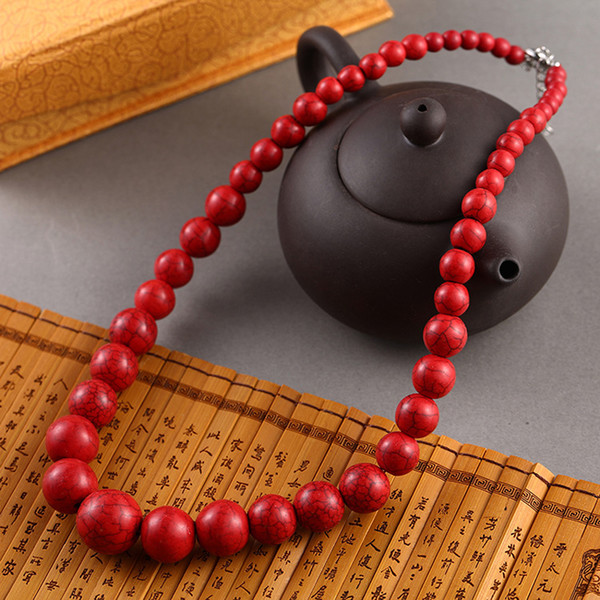 Fashion Personality Red Turquoise Chain Necklaces Big Small Round Stone Beaded Necklace for Women Statement Choker Jewelry