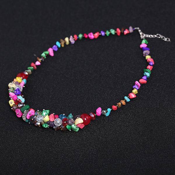 New Style Fashion Irregular Colorful Turquoise Stone Necklaces Crystal Stone Beaded Necklace Strand Choker Jewelry For Women