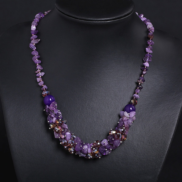 Natural Irregular Amethysts Gravel Stone Beaded Necklaces Women Boho Choker Power Jewelry Purple Crystal Quartz Strand Necklace