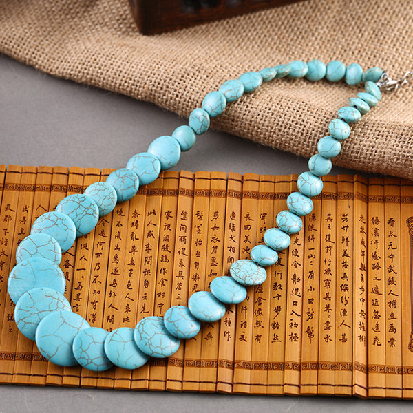 New Arrival Women Statement Vintage Turquoise Stone Necklace Good Quality Boho Ethnic Style Chokers Necklaces Jewelry Hot Sale