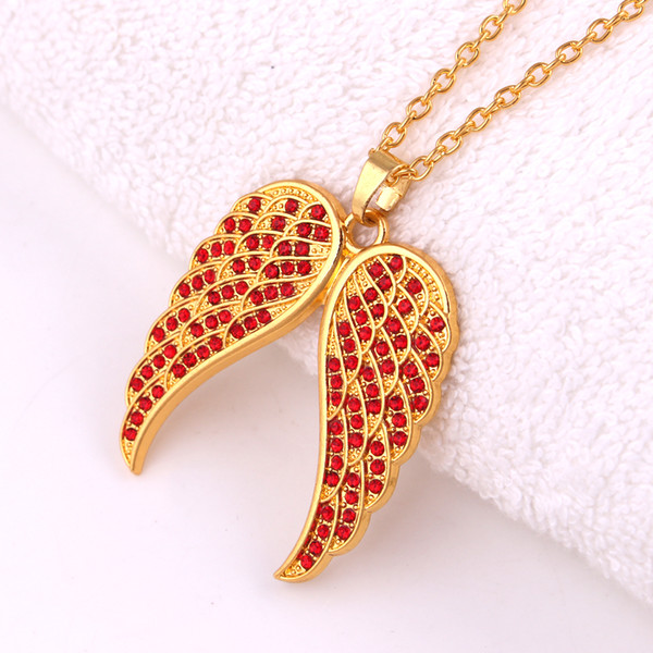 High Quality Fashion Crystal Angel Wings Charm Pendant Necklaces Link Chain Jewelry for Mather's Day