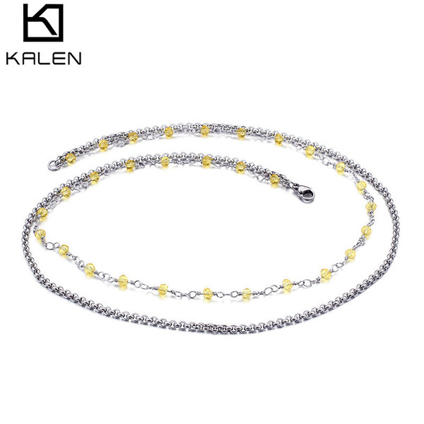 Link Chains Necklace For Women 3 Color Plastic Bead Fashion 304 Stainless Steel Female Jewelry Party Gift KALEN