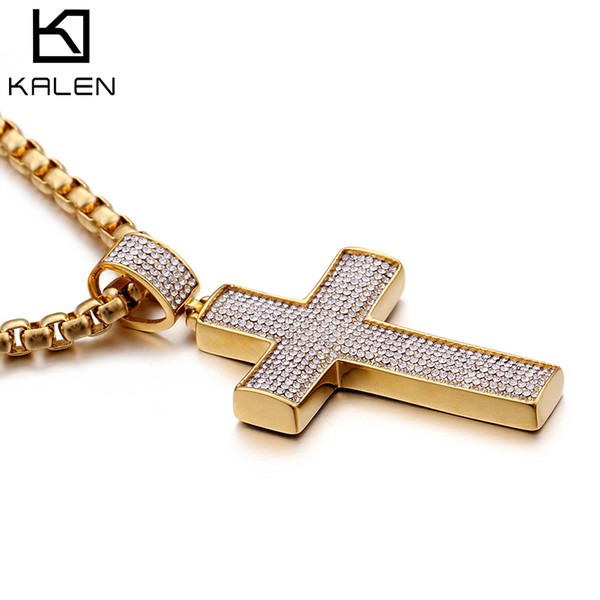 Cruz Pendant Necklace Men Women 600*6mm 3 Style 18K Gold Stainless Steel Link Chain Zircon Jewelry