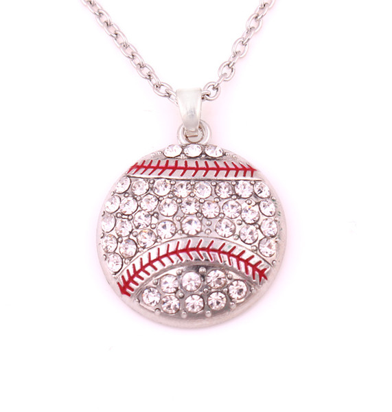 Baseball or Softball necklace Free Shipping fashion Silver white rhinestone red enamel baseball pendant necklace sports jewelry