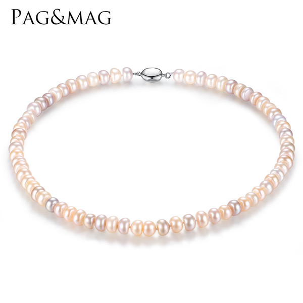 PAG&MAG Retro Style 8-9MM Multicolor Freshwater Pearl Necklace for Women New Design Fine Jewelry Pearl Choker Gift