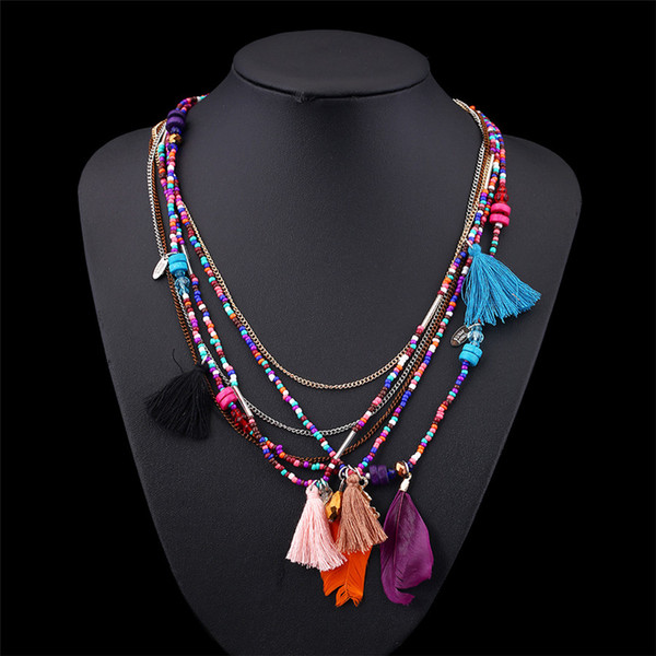 Manufacturer Jewelry Wholesale Exaggerated National Wind Foreign Trade Items European And American Luxury Wild Beaded Feather Necklace