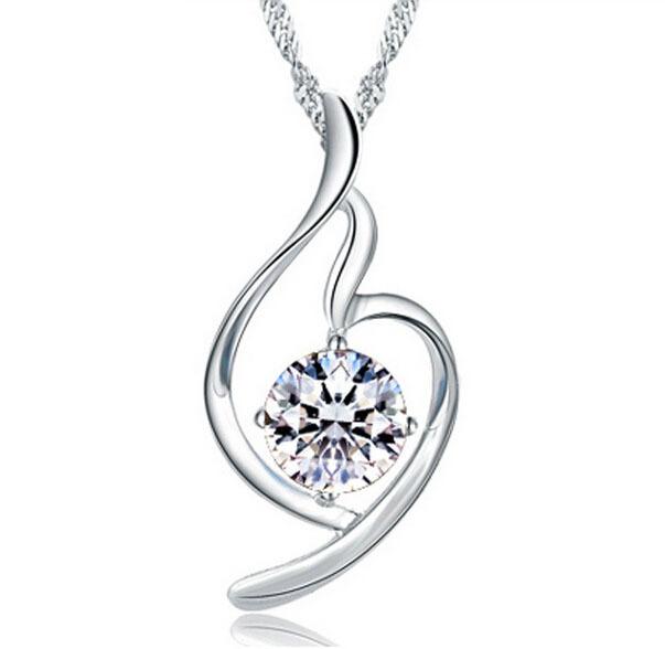 Women Heart Pendant Necklace 925 Sterling Silver Ladies Luxury Zirconia Amethyst Crystal Pendant Water Necklace Purple/Silver Color