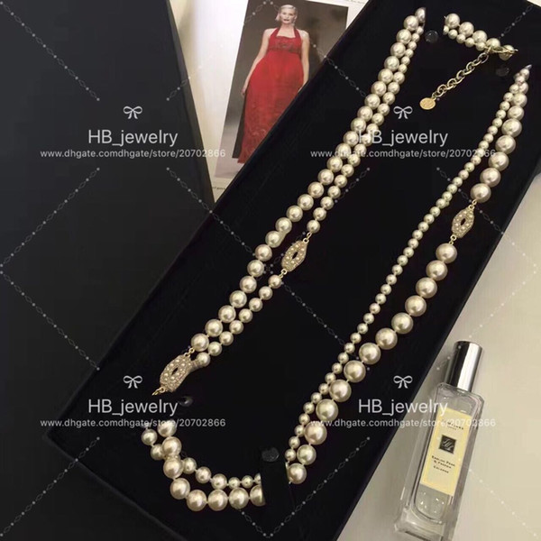 Popular fashion brand 3C 100 anniversary commemorative pearl sweater chain for lady Design Women Party Wedding Luxury Jewelry for Bride.