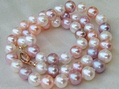 Fine Pearls Jewelry 7-8mm natural White Pink Purple Multi-Color PEARL NECKLACE 18