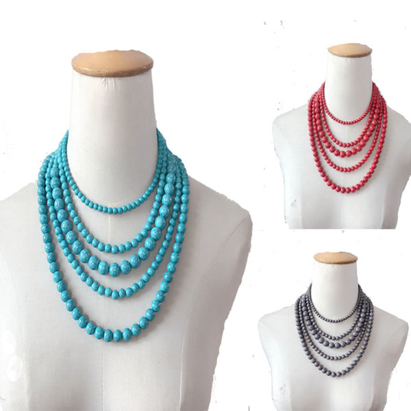 5 Layers Druzy Necklaces Natural Stone Turquoise jewelry Beaded Choker Statement Necklaces Bulk Price