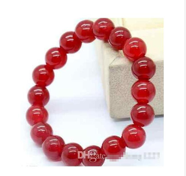 Wholesale - HOT Natural 8mm Red Ruby Jade Gemstone Round Beads Bracelet 7.5&039;&039;