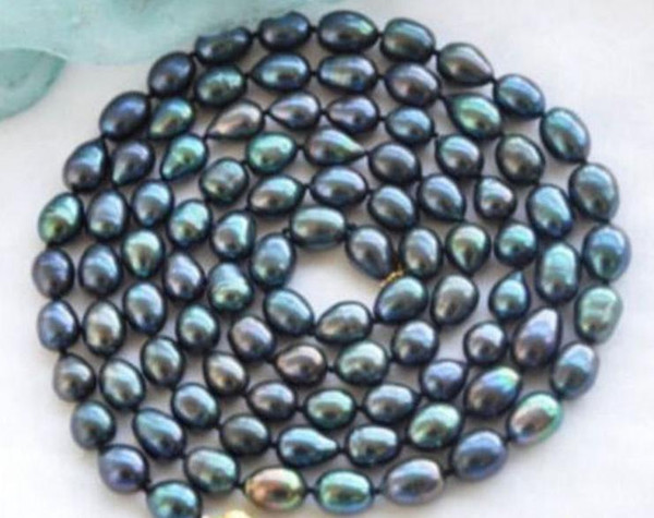 AAA 10-12mm New Tahitian Black Natural Pearl Necklace 48 inch 14k gold