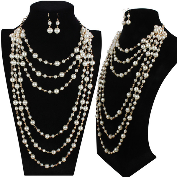 Elegant high quality man-made pearl long necklace multi-layer necklace female accessories for bride fashion