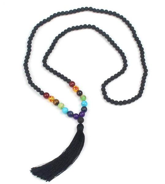 Multicolor Natural Stone Tassel Necklace Lava Stone Rainbow Yogo 7 Chakra Amethyst Beads Necklaces Diffuser Amulet Jewelry Christmas Gift