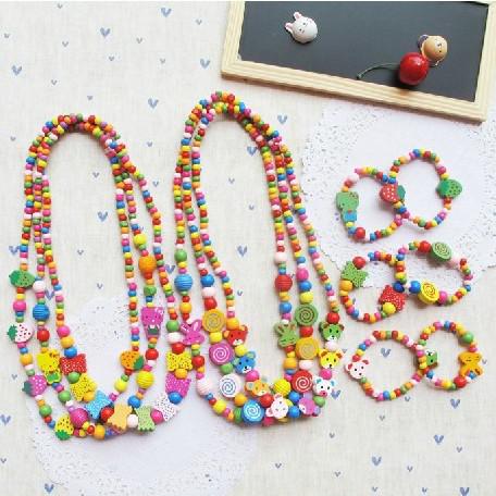 Brand new baby children animal heart wood necklace & bracelet set handmade jewelry set kids gift wholesale hot sale mixstyle