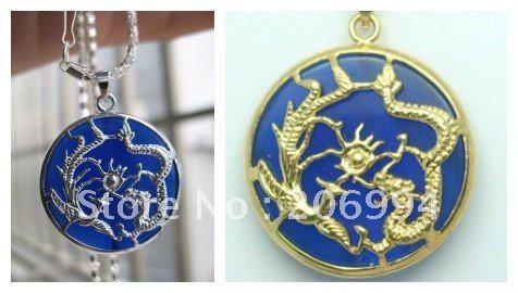 real jade jewelry Beautiful blue jade Silver Dragon Phoenix Pendant Necklace 2pc/lot free shipping free chain