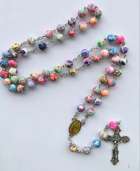 Beads Necklace Catholic Rosary Long 56cm Chain Virgin Mary and Jesus Cross Accessories Prayer Jewelry fast free shipping